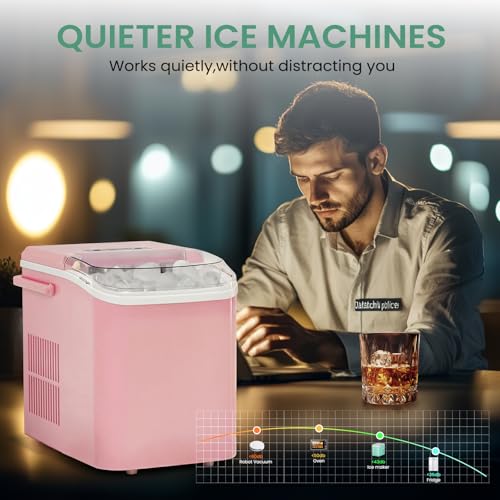 Image of NEWBULIG Ice Makers Countertop with Handle, Portable Ice Machine, 9 Bullet Ice Cubes in 6 Mins, 26lbs in 24Hrs, Auto-Cleaning, with Basket and Scoop, for Home, Kitchen, RV, Camping,Light Pink
