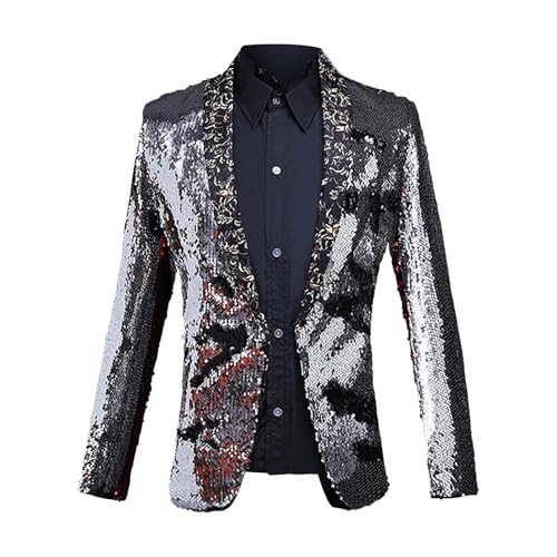 Mens Sequin Blazer Two Color Conversion Shiny Sequins Blazers Suit Jacket Sparkly Sports Coat