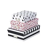 HOM Essence Storage Box with Metal Nameplates, 17 x 11.5 x 5.25-Inch, Set of 3, 17" x 11.5" x 5.25", Patterns, 3 Piece
