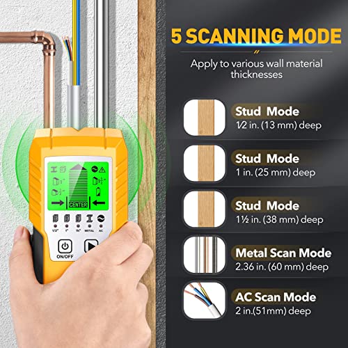 Stud Finder Wall Scanner Sensor - 5 In 1 Electronic Wall Wood Metal Stud Finder Edge Center Beam Finders Stud Sensor Detector For Live Ac Wire Pipe Metal Wood Studs Joist Drywall Detection #TOP3