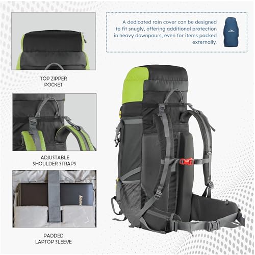 Image of TRAWOC TERRABOUND 60 Liter Camping Backpack Trekking Hiking Ruckssack Travel Bag Front & Top Loading Laptop /Rain Cover /Shoe Compartment, HK014