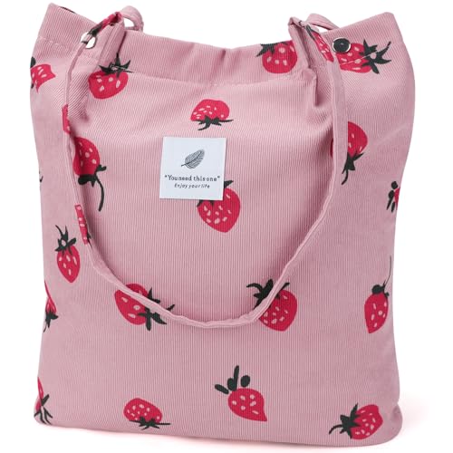 Image of Ayieyill Corduroy Tote Bag for Women Canvas Shoulder Cord Purse with Inner Pocket