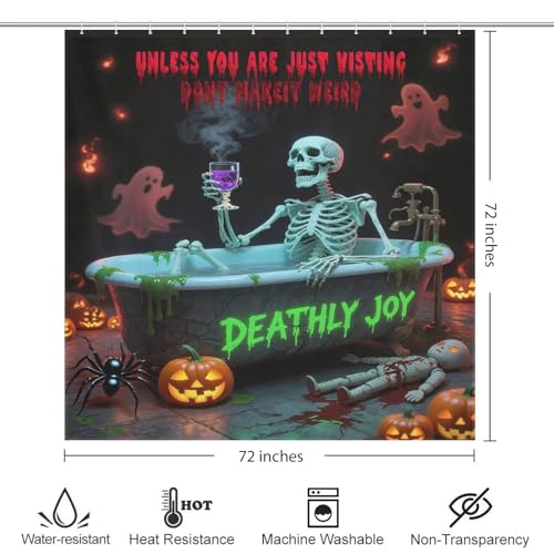 Funny Skull Skeleton Shower Curtain for Scary Halloween Decorations Gothic Spooky Ghost Pumpkin Waterproof Fabric Shower Curtains with Hooks for Horror Bathroom Decor Haunted House Props 72x72Inch - image 6