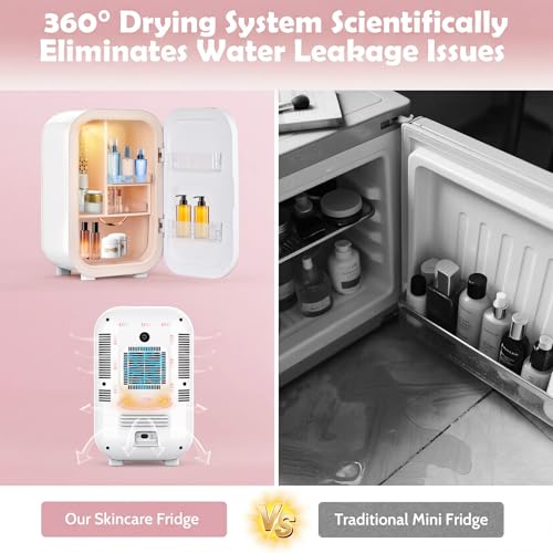 Image of 22L Skincare Mini Fridge, Beauty Fridge with Comestic Storage, 44F Intelligent Cooling, Personal Makeup Fridge with Glass Door, Small Refrigerator for Bedroom, Skin Care, Dorm, Vanity