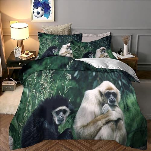 Housse de couette gibbons 3D 200x200 microfibre avec 2 taies d'oreiller
