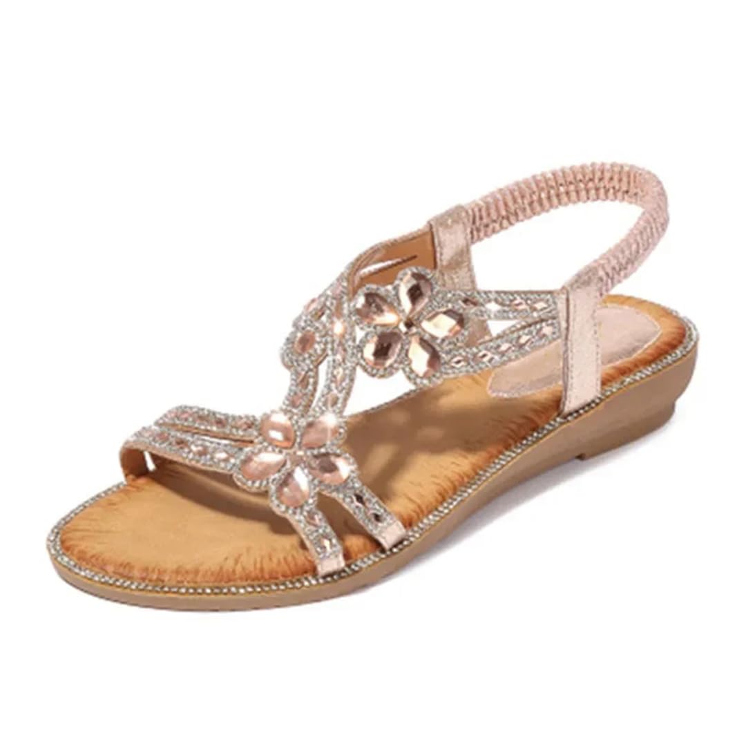 Sandalias de gladiador con banda elástica para mujer, correa delantera y trasera, tacón de cuña, parte superior de poliuretano, bohemio, floral, casual