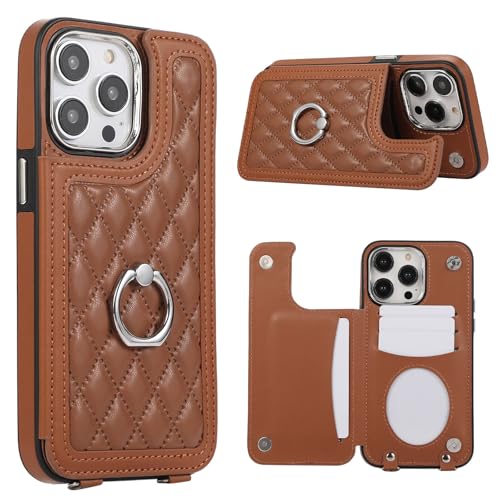 Étui portefeuille iPhone 14 Plus en cuir marron avec coque silicone rigide porte-cartes