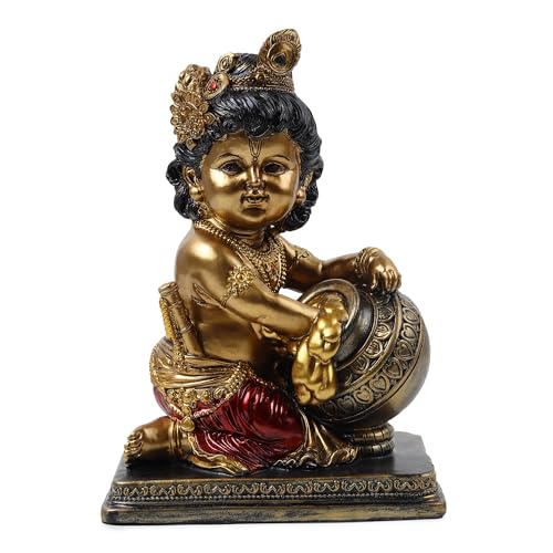 Image of ARMONIA Krishna Makhan Chor Idol - 8.2 Inch Ploystone Kanha Ji Murti with Antique Finish | Statue for Home Decor, Living Room & Pooja Mandir | Office Desk Showpiece |Gift for Wedding & Housewarming