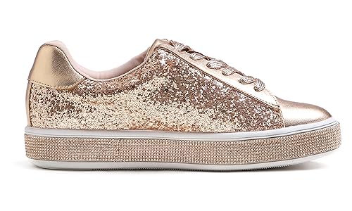 Image of FEVERSOLE Women's Fashion Sparkle Platform Rhinestone Party Holiday Wedding Sneakers