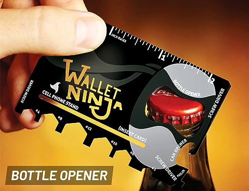 Image of Wallet Ninja Multitool Card - 18 in 1 Credit Card Size Multi-Tool for Quick Repairs, EDC Survival Gear, Bottle Opener, Camping - Cool Gadget and Stocking Stuffer (Black)