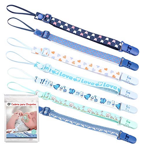 O Cadena Chupete Bebe 7 Unidades  Chupetes de Clip Beb Ajustables  Cuelga Chupetes De Material Seguro  Lavable  2 Versiones De Colores (Azul)