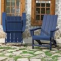 Folding Adirondack Chair Weather Resistant Foldable Fire Pit Chairs HDPE Outdoor Adirondack Chair for Patio Front Porch Pool Garden Deck Fire Pit Outside, Navy Blue