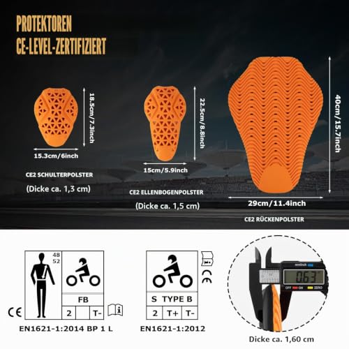 PSLER Vollständig Level 2 Motorradprotektoren,rückenprotektor Motorrad,Schulterprotektor und Ellbogenschützer,5 Stück Protektoren Motorrad Sicherheit Stoßdämpfende Einsätze für Motorradjacken Knie