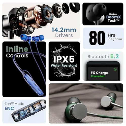 Image of BroNy CL-120 ENC Magnetic Switch Wireless Bluetooth Headphones In Ear Neckband Earphone, Rapid Charge, Dual Pairing, Magnetic Earpiece,Voice Assistant With Mic (Blue)