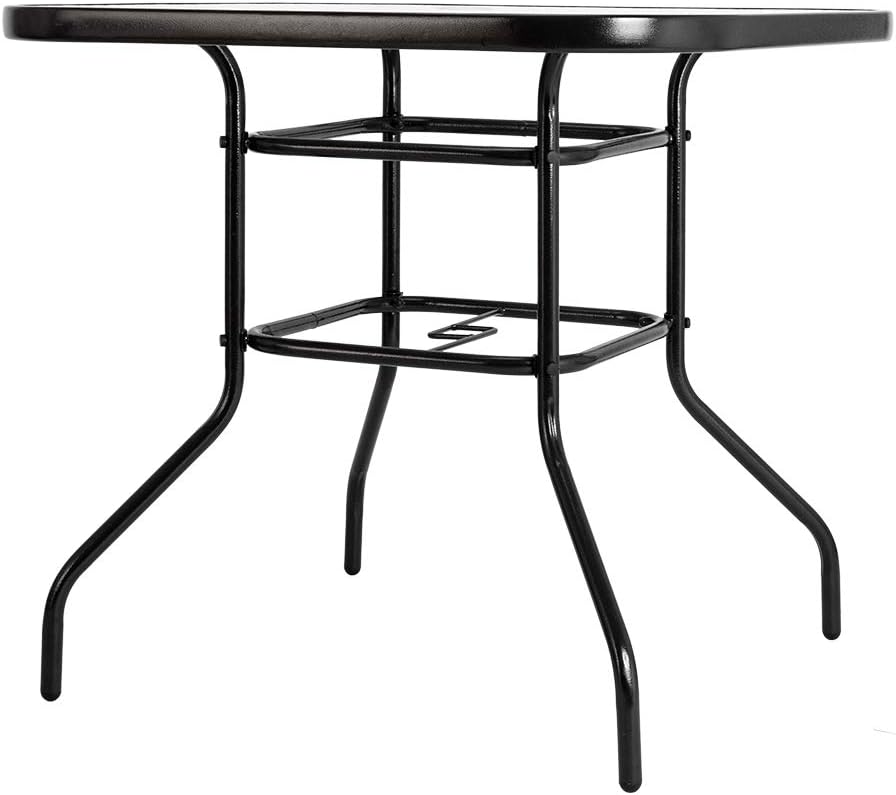 PovKeever Outdoor Dining Table Square Toughened Glass Table Yard Garden Glass Table