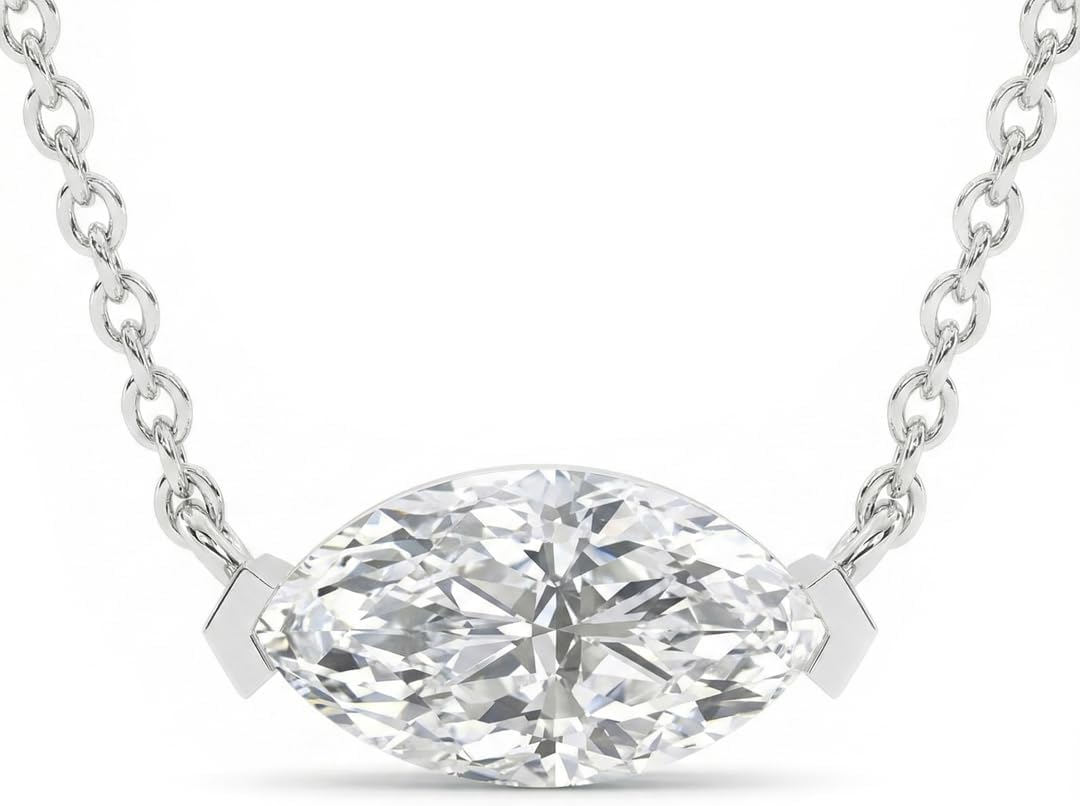 La Joya Lab Grown Diamond Necklace for Women | 14K White Gold | 1/2 Carat Floating Diamond Pendant Necklace | Premium GH Color VS SI Clarity Certified by Gemologist | Various Shapes to Choose From