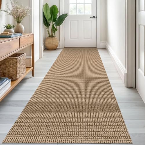 KOZYFLY Runners for Hallways 3x8 ft Washable Kitchen Runner Non Slip Rubber Backed Hall Runners Cotton Entryway Runner Rugs Floor Carpet for Indoor Backdoor Bedroom Kitchen, Tan/Orange/Brown