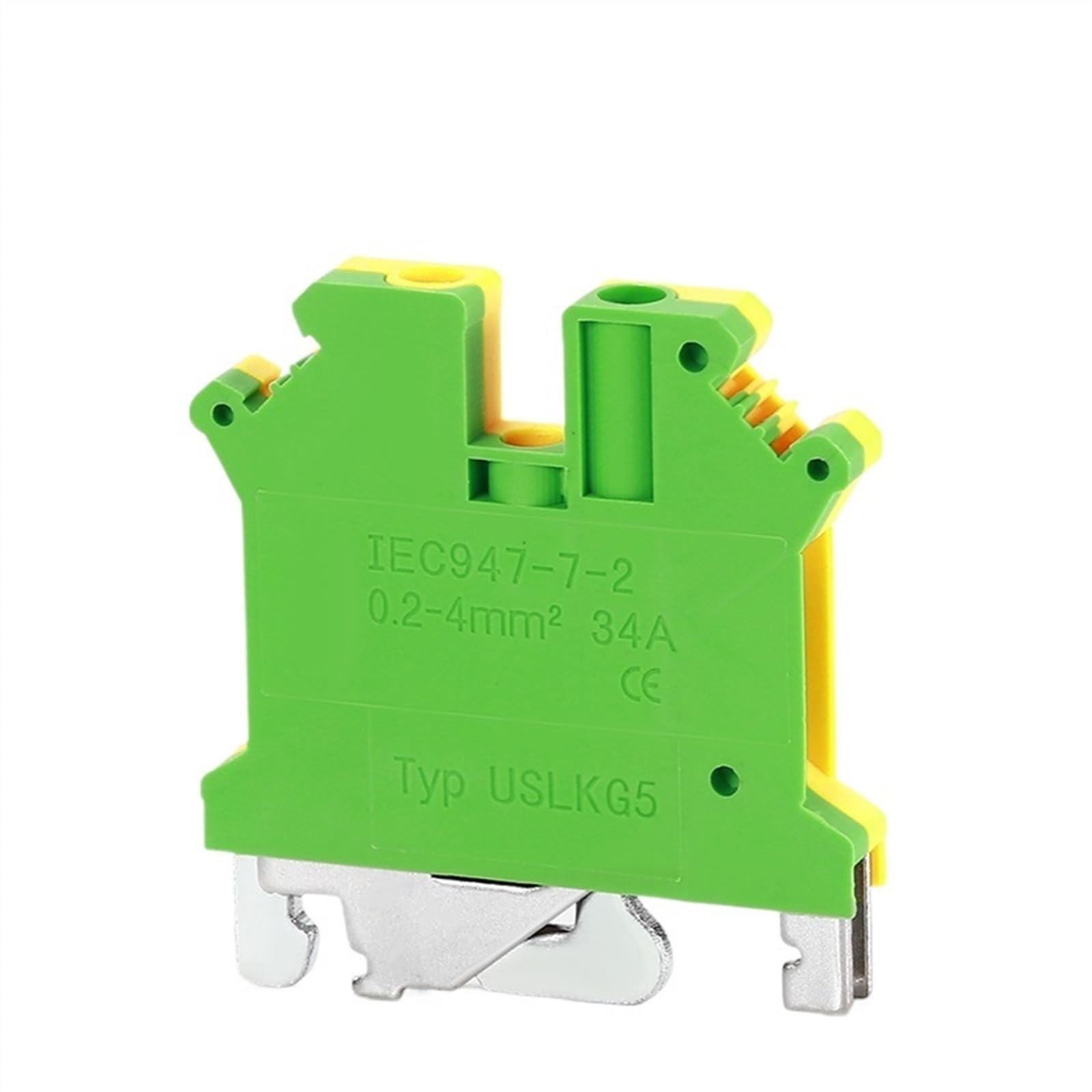 10 Pcs USLKG5 Din Rail Ground Terminal Block Electrical Wrie Conductor Yellow Green Voltage Guide Connection USLKG-5