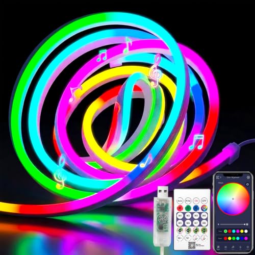 Image of 6.56FT /2M Smart IC USB Neon LED Strip Light, LED Light Strip with APP /Remote Control, Color Changing, Music Sync, Waterproof Flexible Lights Strip for Bedroom, TV Backlight, Ceiling Wall
