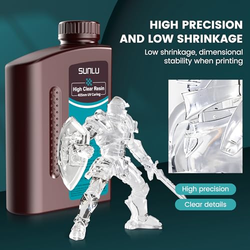 Image of SUNLU High Clear 3D Printer Resin, High Transparency 3D Printing Resin, Resist Yellowing Clear Resin, 405nm UV Curing 3D Printing Photopolymer Resin, Suitable for LCD /DLP /SLA 3D Resin Printer, 1000g