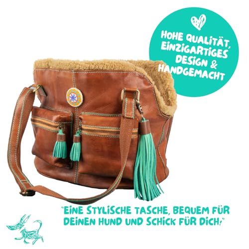Dog with a Mission - Hundetasche | Hundetragetasche für kleine Hunde | Welpentasche | Transporttasche | Hundereisetasche | Blondie | Braun -|Leder - Einheitsgröße 32 x 20 x 27 cm