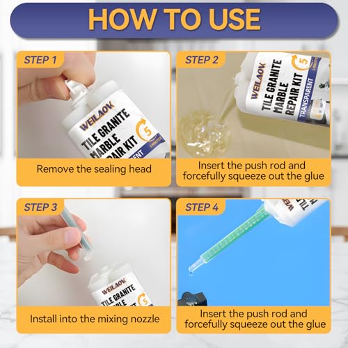WEILAOK Marmor Reparaturset, Fliesen Reparaturset, Keramik Reparaturset Waschbecken für Marmor, Granit, Fliesenreparatur, Reparatur von Rissen, Kratzern, Löchern, 6 Farben Farbe und Pinsel, 50 ml