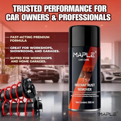 Image of MAPLE Car Care Instant Rust Remover Spray 500ml | Fast-Acting Rust Removal & Anti-Corrosion Lubricant | Cleaner Spray For Iron, Steel & Metal| Loosens Jammed Nuts, Bolts, Tools, Bike Chain & Car Parts