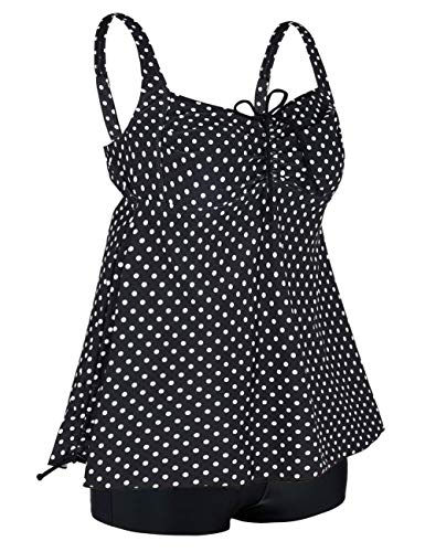 Hilor Women's Maternity Swimwear Retro Drawstring Tankini Bathing Suits Plus Size Two Piece Swimsuit White Polka Dot 26 #TOP2