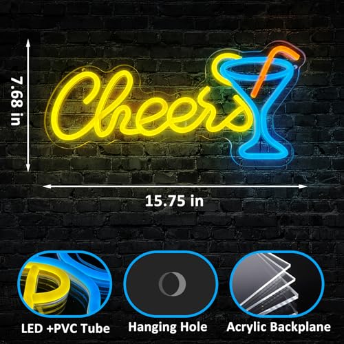 Image of Neon Cheers Sign for Home Bar - LED Wall & Desk Decor - USB Powered Neon Beer Sign for Man Cave, Bar, Club, Pub, Party Decoration
