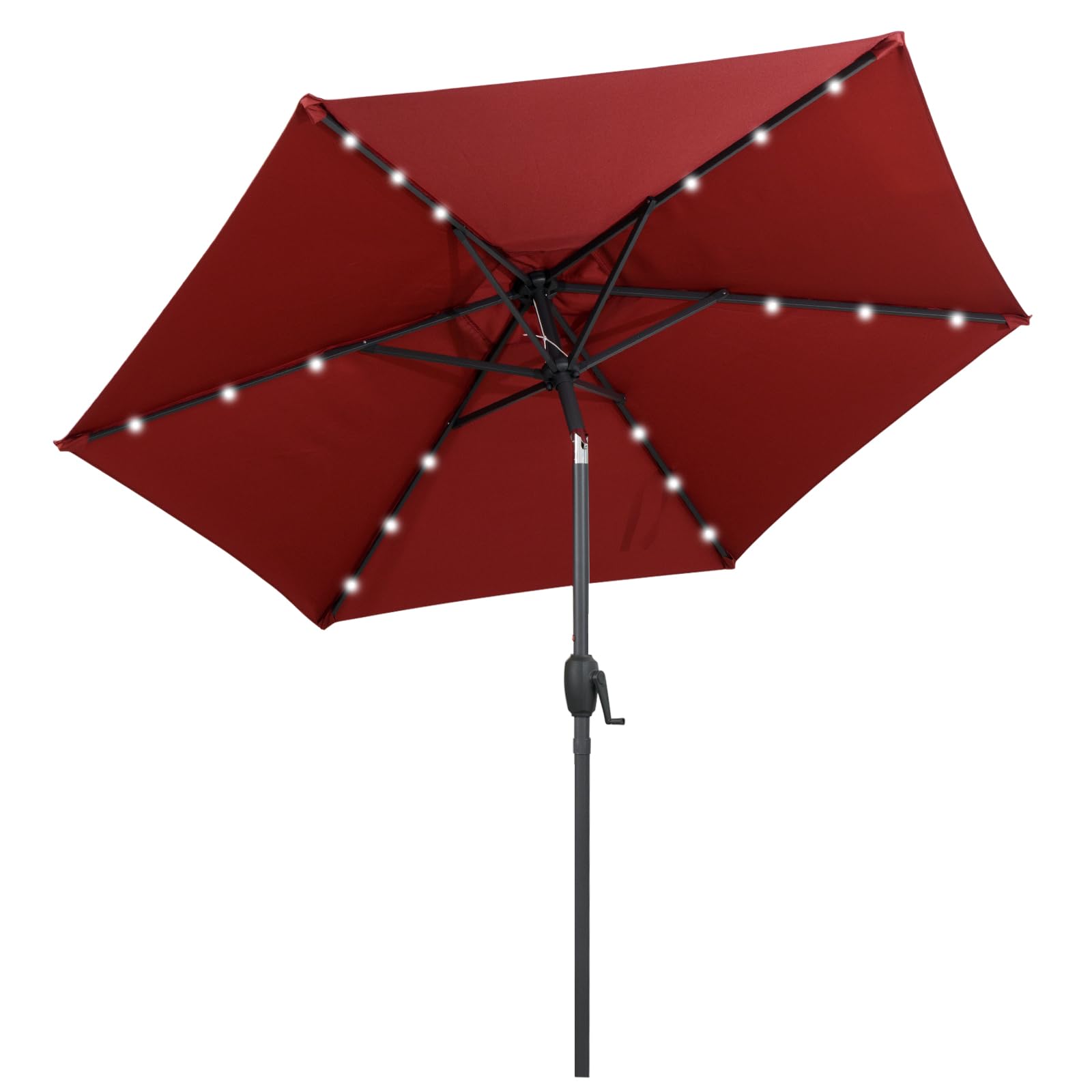 RELAX4LIFE Parasol Inclinable LED 230cm, Parasol de Jardin Extérieur LED, 6 Baleines Robustes, Mât en Métal, Manivelle, Inclinaison à 35°, Protection Solaire pour Balcon Terrasse (Bordeaux)