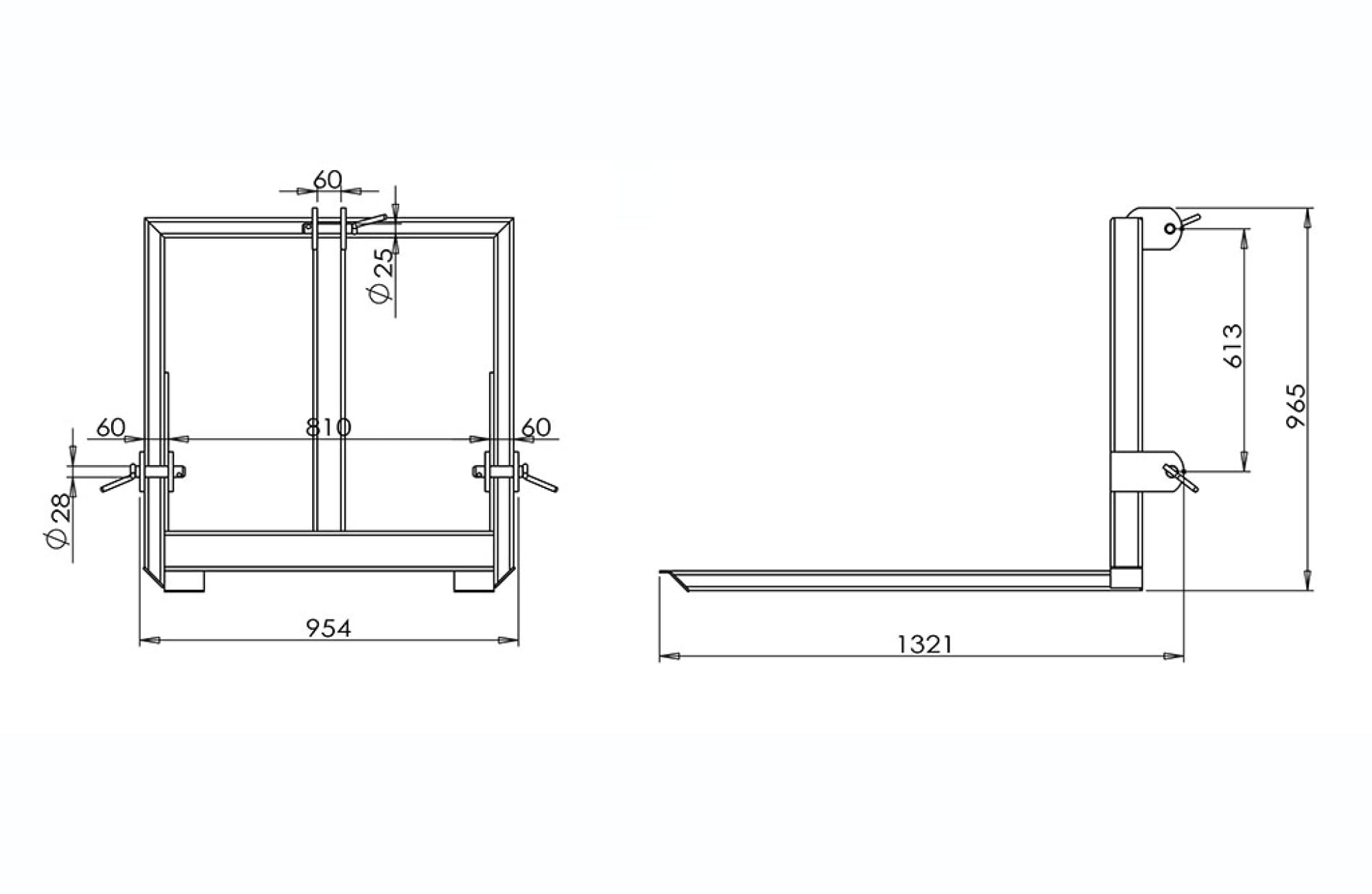 Palettengabel Dreipunkt Kat. 2, 1000 kg