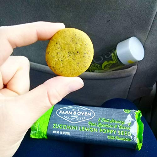 Farm & Oven Zucchini Lemon Poppy Seed Bakery Bites - 5 Pack. Zucchini Lemon Poppy Seed mini-muffins. 8 Servings of Veggies. Delicious. Yummy. Healthy. 40% of Your Daily Veggies. High Fiber. 1 Box.