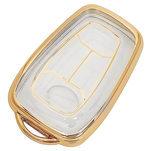 Image of JVCV Soft TPU Transparent Cover Compatible with Tata Nexon, Harrier, Tiago EV, Altroz, Tigor, Safari, Nexon EV, Punch, Punch EV 4 Button Smart Key - Stylish Protective Remote Case (Transparent Gold)