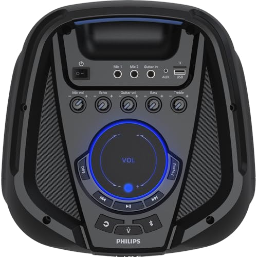 Image of Philips Bluetooth Party Speaker, 120W Powerful Sound with Dynamic Bass Boost, 10 RGB Light Modes, Karaoke Mic & Guitar Inputs, FM Radio, USB /TF /AUX Playback, Portable Handle, Remote Control (Corded)