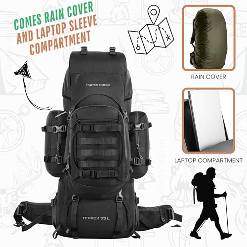 Image of Hyper Adam 95 Ltr Rucksack With Detachable Hiking Backpack & Rain Cover for Trekking & Travelling | Mountain Bags For Men & Women| Backpack Military Grade Made With 3 Year Warranty