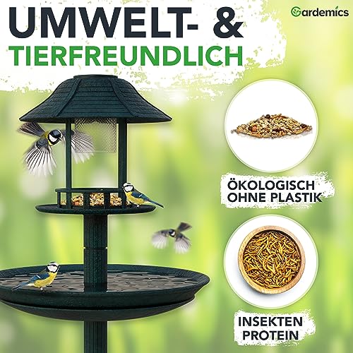 Gardemics Vogelfutter Wildvögel ganzjährig 10 Kg - Mit Mehlwürmern - Premium Protein Wildvogelfutter Ganzjahresfutter für Artenvielfalt im Garten