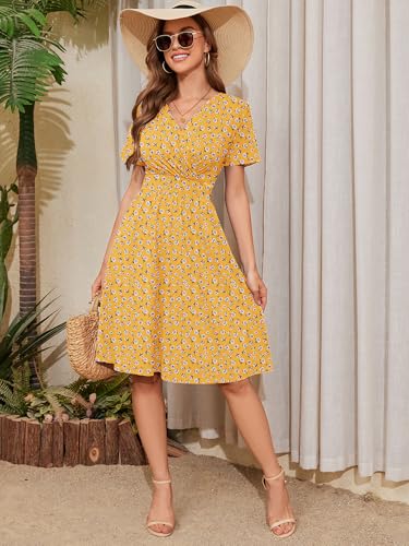 Image of Heymoments Womens Summer Short Sleeve Casual Dresses V-Neck Beach Dress with Pockets S-2XL