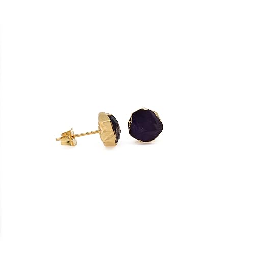 Gempires Raw Amethyst Studs, Crystal Stud Post Earrings, February Birthstone Gifts, 14k Gold Plated Gemstone Jewelry, Gift for Her