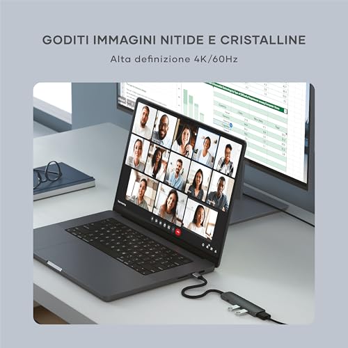 SATECHI Hub USB C 4 in 1 Slim Plus, Adattatore Multiporta con HDMI 4K@60Hz, Ricarica PD 100W, 2x USB-A, per MacBook, Chromebook, ThinkPad, Windows, Surface e altro – Grigio Siderale - Hub USB - Immagine 4