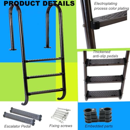 Escalera para piscina de 3 peldaños negra acero 304 miniatura 5