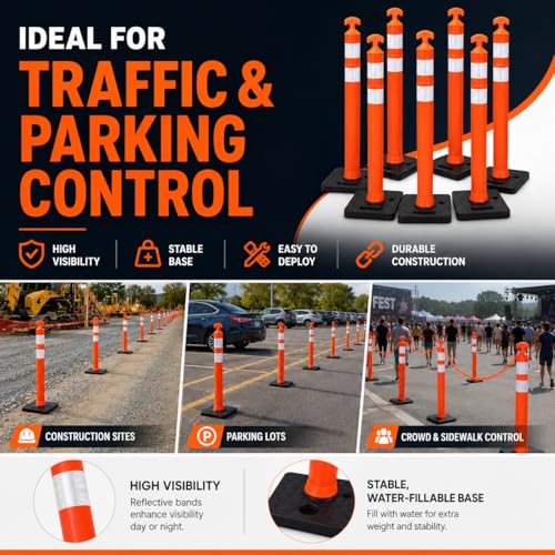Image of BESEA 6 Pack 36 Inch Traffic Delineator Cones with Water-Fillable Base