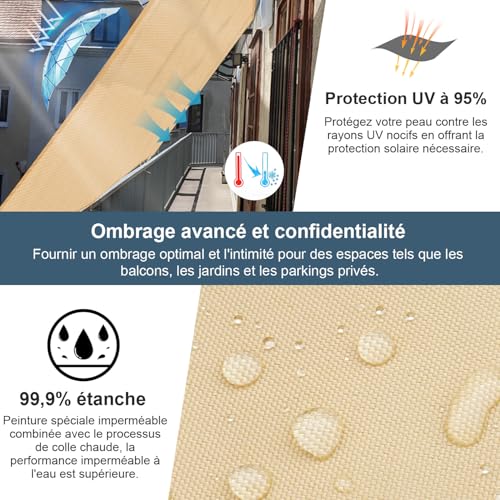 Voile d'ombrage rectangulaire 2.5x4m imperméable sable pour terrasse