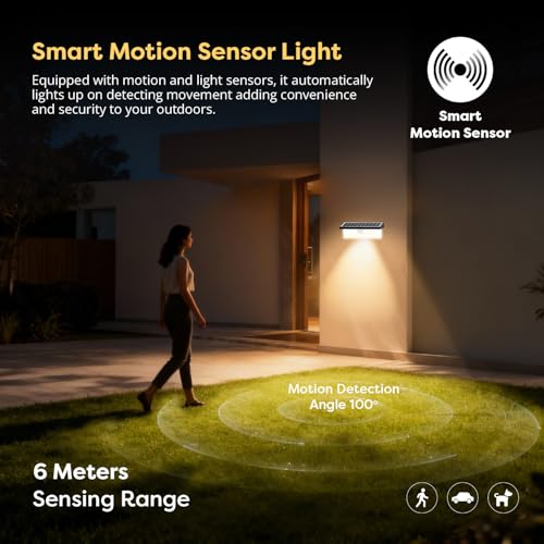 Image of Wipro Garnet Motion Sensor Solar Wall Light SW01 | 6 in 1 modes | Color Changing(Warm & Cool White) | Auto ON (Night) & OFF (Day) | IP65 | Outdoor Light for Home, Balcony, Patio, Stairs, Garden | Pk 1