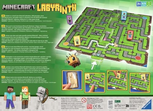 Image of Ravensburger Minecraft Labyrinth - A Strategic Maze Challenge Featuring Steve, Alex, Creepers, Spiders,Llamas, and More - Fun Family Game for 2-4 Players - Ages 7 and Up