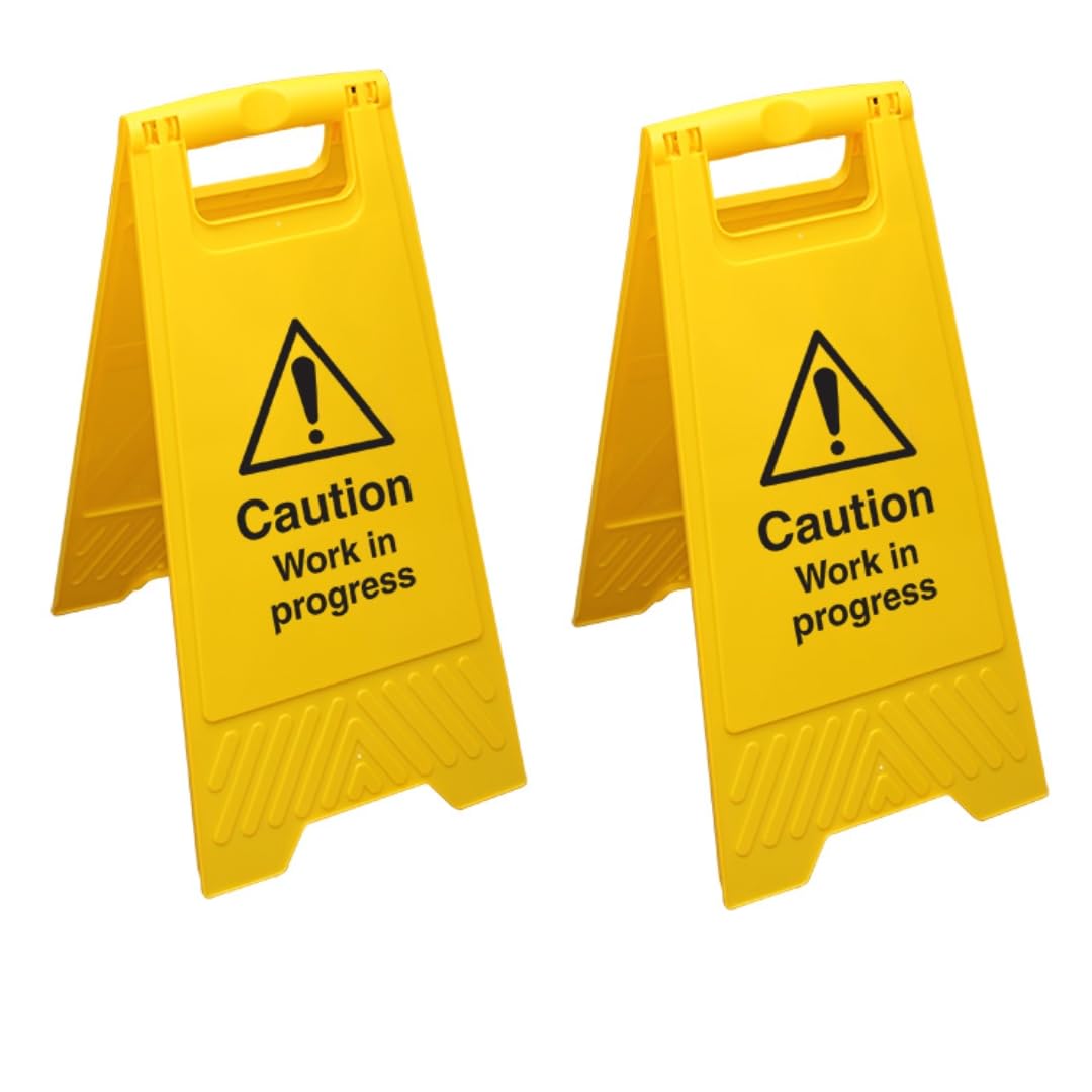 V Safety Caution Work in Progress - Yellow Double Sided Floor Sign Safety Sign Pack of 2