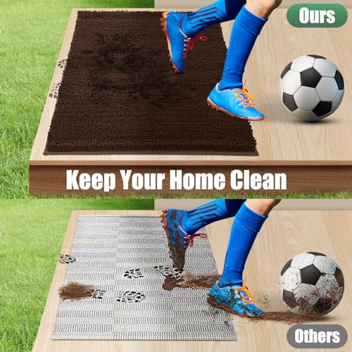IM HOME Chenille Absorbent Outdoor Doormat 48" x 30", Washable Muddy Door Mats for Dog Non Slip Indoor Doormat Soft Front Inside Doormats for Entryway, Mud Dog Paws, Patio Brown