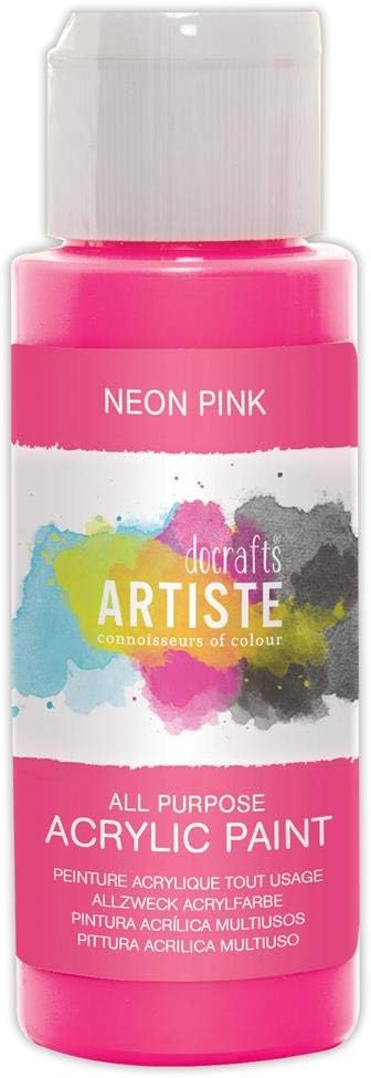 Artiste Acrylic Paint 59ml 2Oz Neon Pink, Quick-Drying Professional Art, Craft and Hobby Artists Paint, Vibrant Colour, Water-Based Paints Cover All Surfaces with Ease, Ideal for Travel Artists
