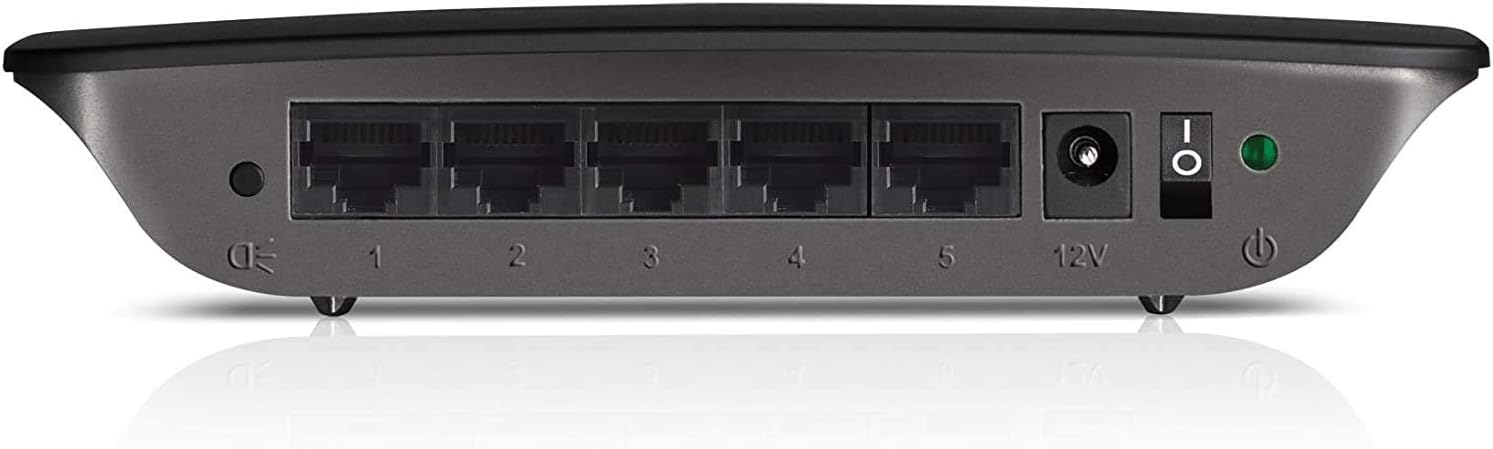 ខាងក្រោយ view of Linksys SE1500 showing ports and power input