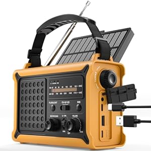 ROCAM FM/AM Wind up Radio Solar, Emergency Survival Radio with 12000mAh Rechargeable Battery, Torch, Reading Light, Type C & USB Charging & SOS for Power Outages & Outdoor Camping