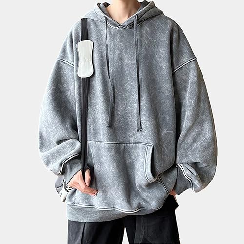 ALSOGO Men's Oversized Hoodies Long Sleeve Vintage Wash Pullover Sweatshirt Casual Basic Streetwear Hooded Tops4